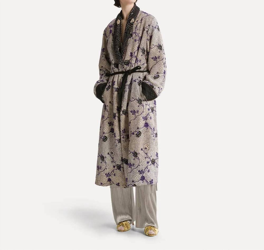 NEW FORTE FORTE cherry blossom jacquard trench coat in lapislazzuli
